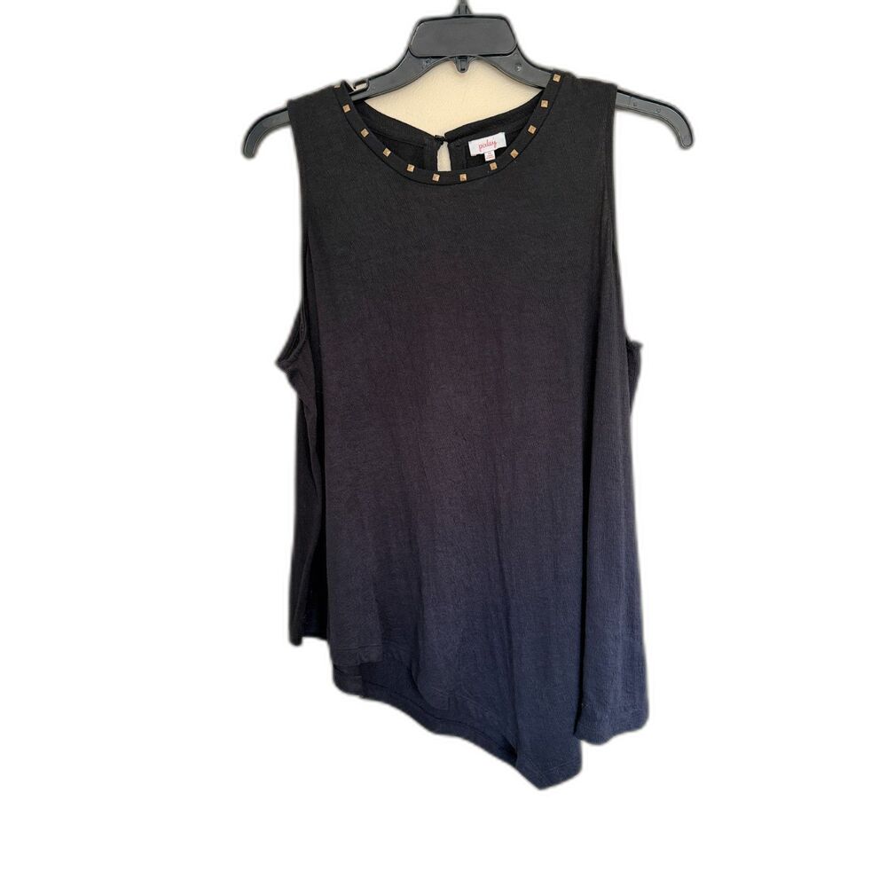 Pixley Black Studded Neck Sleeveless Top Asymmetric Hem 2X